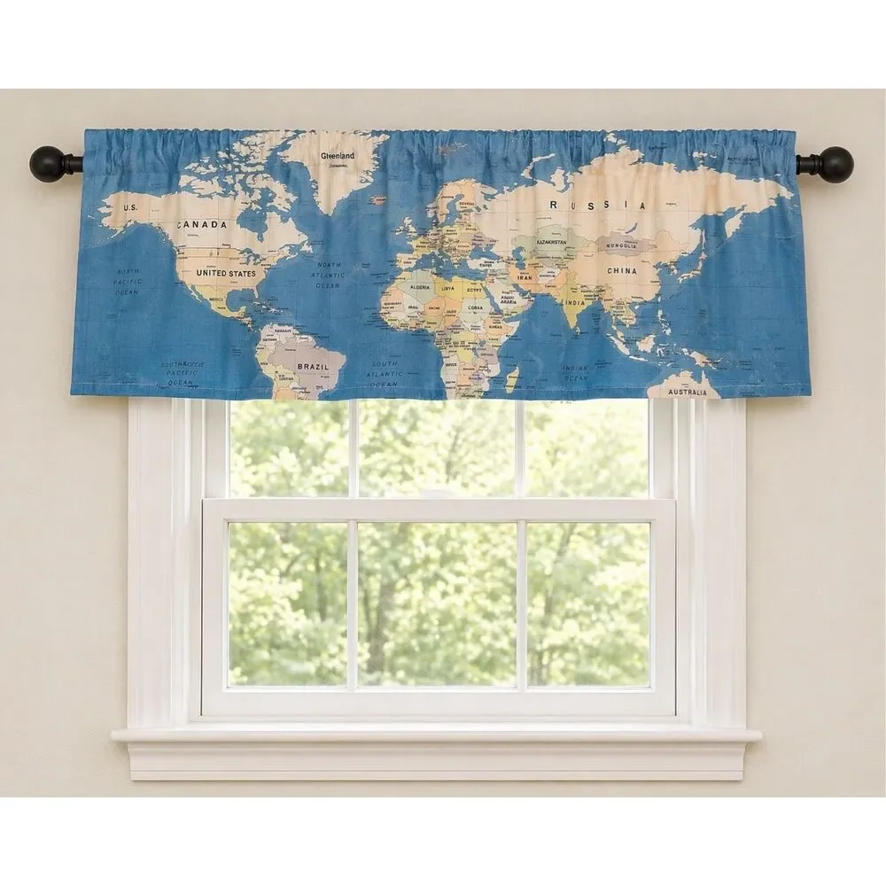 Grey Geographical World W x L (Pack of 2) Map World Map Real Grey Valance 52”x22